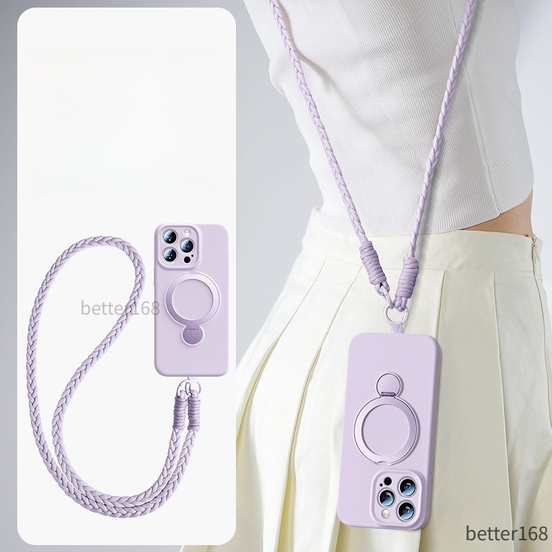 Ốp lưng silicone lỏng mới có chân đế xoay ốp lưng điện thoại có dây đeo chéo dài dành cho iPhone 17 16 15 14 13 Pro Max