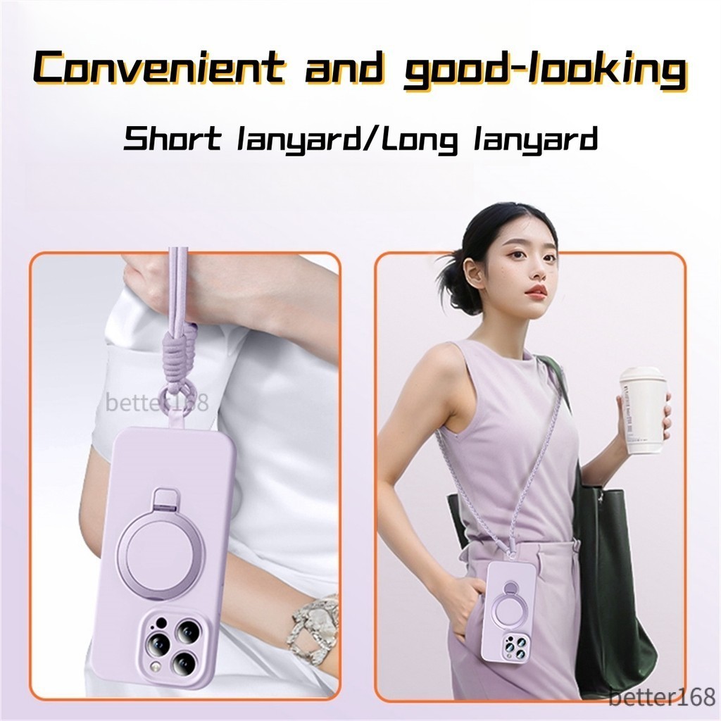 Ốp lưng silicone lỏng mới có chân đế xoay ốp lưng điện thoại có dây đeo chéo dài dành cho iPhone 17 16 15 14 13 Pro Max
