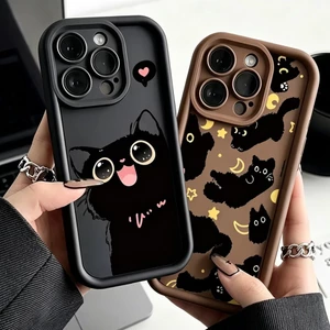Ốp Lưng Cho Motorola Moto G60 G32 G52 G35 G30 G34 G85 G54 E22 G15 E40 PLAY 2025 Vỏ Điện Thoại Họa Tiết Mèo Đen Silicon Mờ Dễ Thương Chống Va Đập Động Vật Chống Sốc