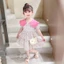 ✿ Bé Gái Hàn Quốc Tương Phản Peter Pan Cổ Hoa Bánh Đầm Puff Tay Trẻ Em Mùa Hè Ngọt Ngào Sundress
