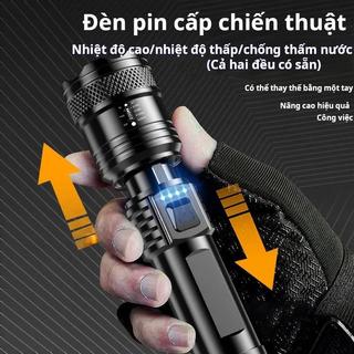 [COD]Đèn pin zoom cầm tay LED siêu sáng, chống nước IPX5, pin bền  nhựa USB có thể sạc lại đèn trắng