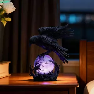 QEARY Gothic Đèn LED, Halloween Sáng Tạo Tượng Raven, Chủ Đề Gothic Để Bàn Đồ Trang Trí Trang Trí Màu Đen Crow Đèn Ngủ Trang Trí Halloween
