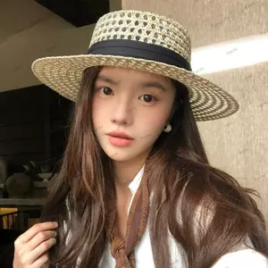Mũ Rơm PYCOU, Mũ Chống Nắng Mùa Hè Vành Rộng Có Thể Điều Chỉnh, Ruy Băng Thông Thường Trang Trí Chống Tia UV Thanh Lịch Flat Top Mũ Dành Cho Nữ