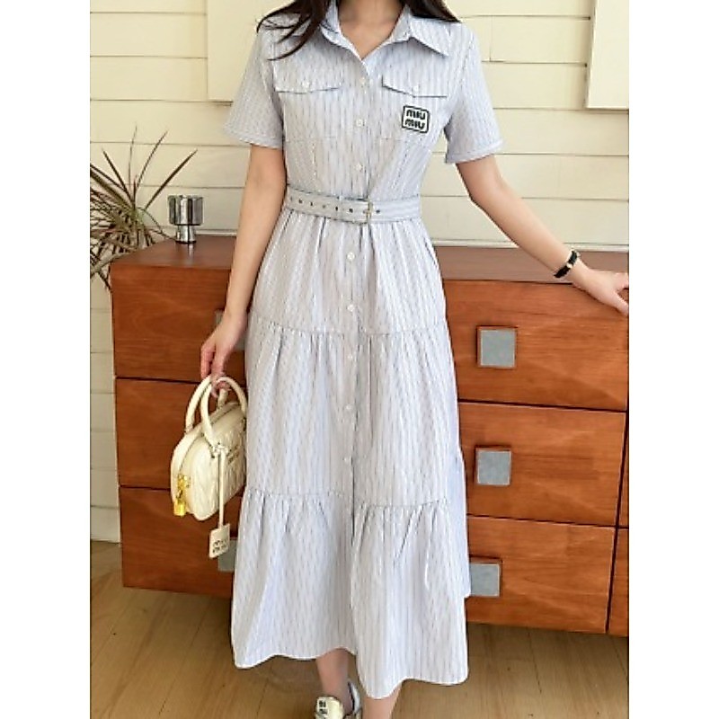 Váy nữ mới có ve áo và áo sơ mi sọc phong cách