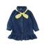 ✿ Bé Gái Nơ Thắt Nơ Áo Sơ Mi Denim Ruffle Hem Dài Tay Trẻ Em Ngọt Ngào Mềm Mại Mùa Xuân Thu Jean Đầm