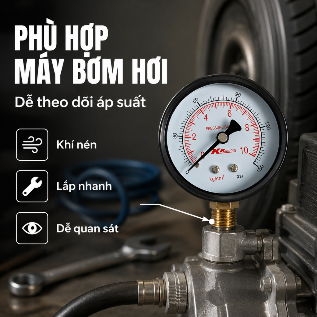 【COD】Đồng hồ áp suất hơi mặt 63mm chân đứng chất lượng cao dễ dàng lắp đặt và sử dụng cho nhiều ứng dụng công nghiệp