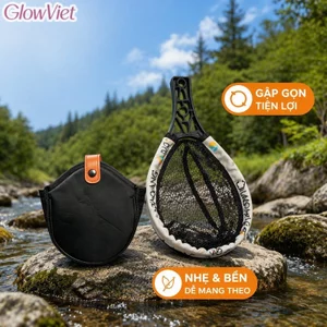 Lưới cầm tay kim loại gấp gọn, tiện lợi cho việc câu cá,Tặng túi gập để cất giữ