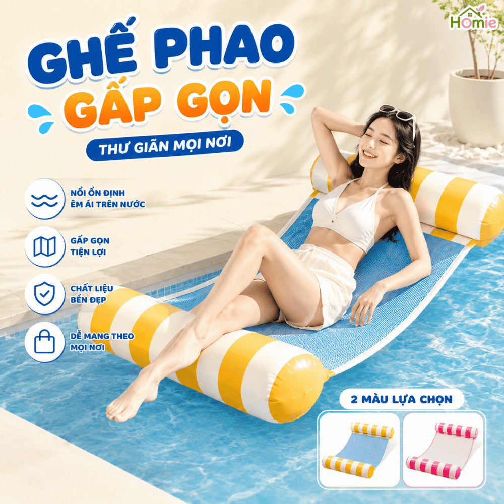 Ghế Phao Gấp Gọn Đa Năng, Chống Lật Kèm Gối Hơi HOMIE, Vải Lưới Thoáng Mát Mang Đi Biển, Du Lịch Tiện Lợi
