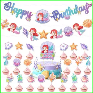 YB2 Hoạt Hình Nàng Tiên Cá Theo Chủ Đề Trẻ Em Tiệc Sinh Nhật Trang Trí Biểu Ngữ caketopper
