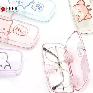 Hộp đựng kính trong suốt lớn Vỏ kính mắt PVC mờ Hộp kính sinh viên Hộp kính râm Vỏ hoạt hình dễ thương Động vật VN
