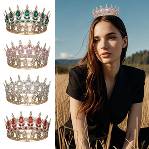 Baroque Cô Dâu Vương Miện Mũ Đội Đầu Giọt Nước Kim Cương Tròn Làm Đẹp Cuộc Thi Vương Miện Cưới Retro Hiệu Suất Mũ Đội Đầu