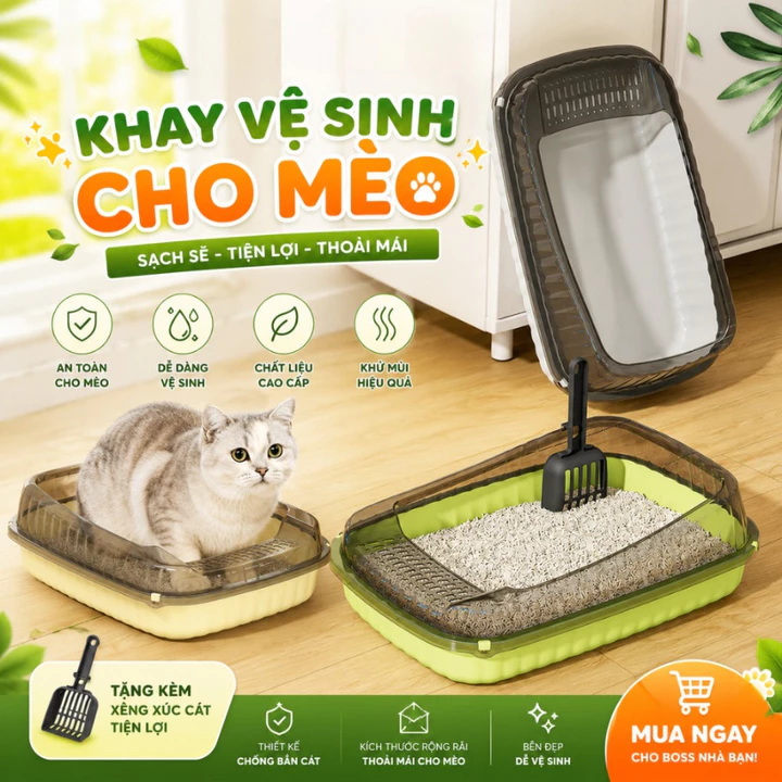 Khay Vệ Sinh Cho Mèo Size Lớn 12L, Khay Cát Mèo Thành Cao Chống Bắn Cát, Chậu Cát Mèo Rộng Rãi Cho Thú Cưng