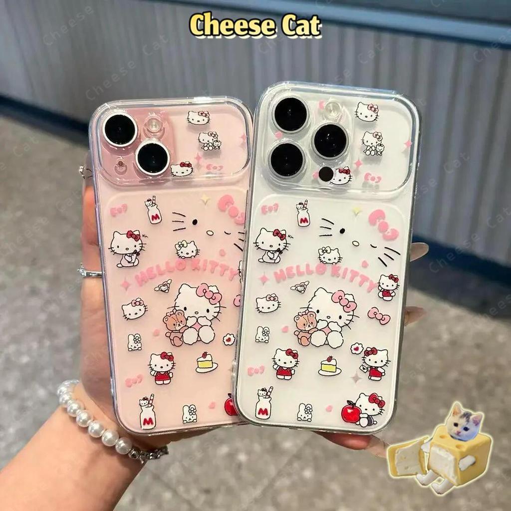 Ốp lưng toàn màn hình Kitty nơ hồng dễ thương cho iPhone 15 16 Xs Max XR 13 14 17 Pro Max 12 11 Vỏ bảo vệ ống kính