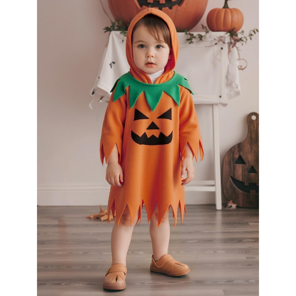 2-8 Tuổi Trẻ Em Halloween Bí Ngô Cosplay Trang Phục Có Mũ Trùm Đầu Dễ Thương Áo Cho Tiệc Ngày Lễ Trang Phục