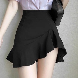 Váy ôm hông dáng đuôi cá màu đen, eo cao, form xù chữ A