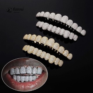 Bộ lưới tản nhiệt răng FUJIOU, Thiết kế có thể tháo rời Hiphop Lưới tản nhiệt răng, Bộ trên & dưới kim cương giả Zircon Lưới tản nhiệt nha khoa Mũ răng Ổ cắm răng
