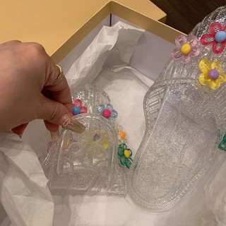 Dép Bán Chạy Pha Lê Giày Sandal Flat Trong Suốt Nửa Trượt Giày Ngoài Jelly 2025 Dép Đế Mềm Baotou