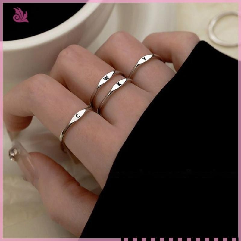 Bạc Thời Trang Hàn Quốc 26 Chữ A-Z Mở Nhẫn Nam Nữ Nhẫn Cặp Đôi Quà Tặng Trang Sức [MỚI]