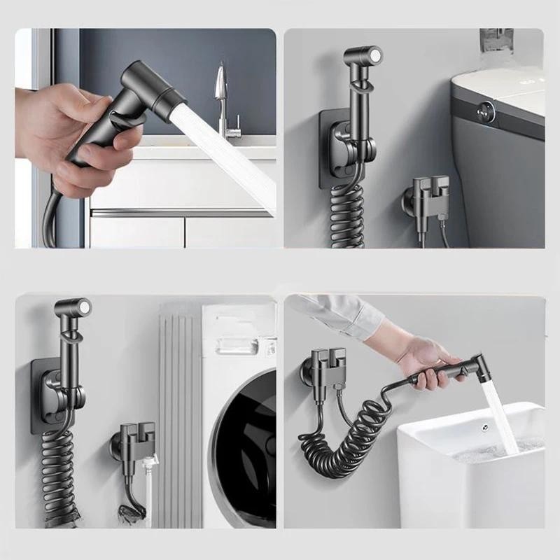 Bộ Bình Xịt Vệ Sinh Phòng Tắm, Lắp Đặt Không Cần Khoan, (bao gồm đầu phun + ống nối 3 mét + giá đế cố định)