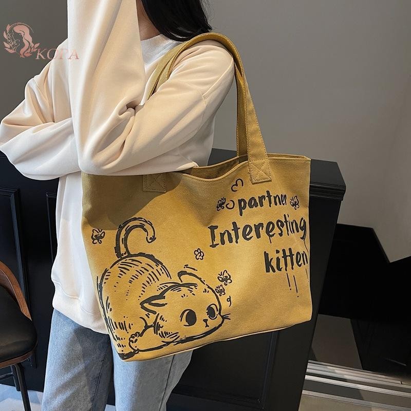KOPA Vải Totes Dung Tích Lớn Lưu Trữ Túi Xách Nữ Tote Anime Chữ Cái Túi Đeo Vai Bé Gái Thường Ngày Đi Lại Túi Di Động Lớn VN