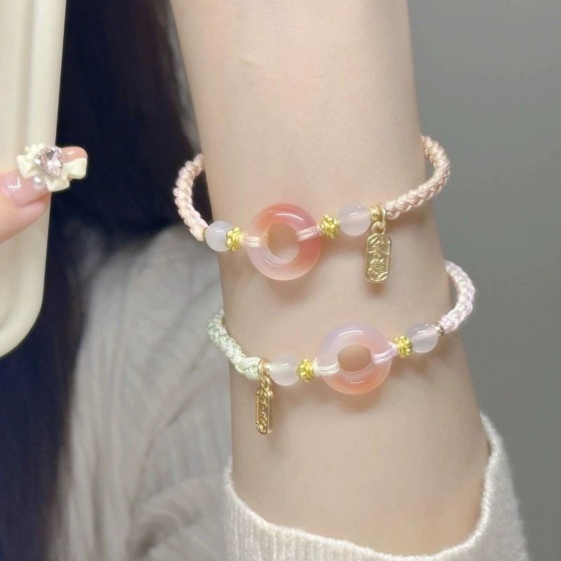 Vòng tay Peach Blossom Pink Peace cho bé gái, thiết kế dây thừng thủ công