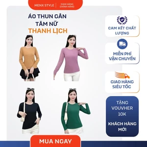 Áo thun dài tay nữ cổ tròn, form ôm , chất liệu gân tăm co giãn, thanh lịch và trẻ trung.