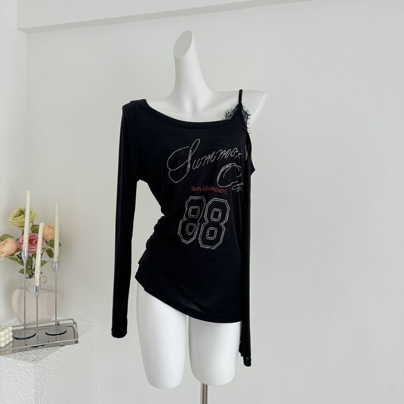 Milyfashion Niche Thiết Kế Thu Đông Phong Cách Mới Nóng Kim Cương Ren Khâu Tay Dài T Rời Mỏng Chống Nắng Top Quần Áo Nữ