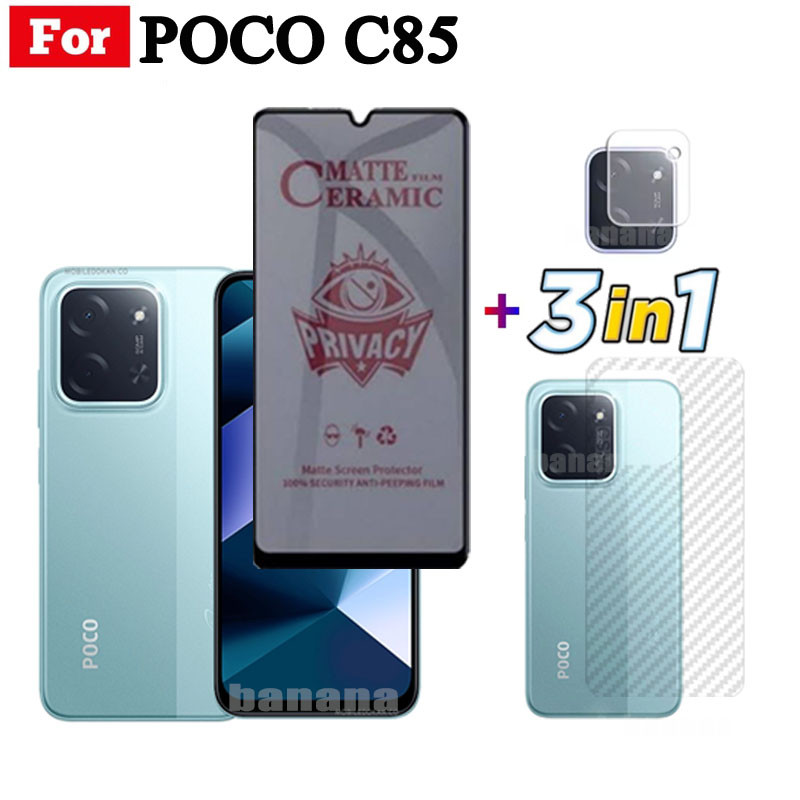 Phim gốm chống gián điệp riêng tư cho Poco C85 M7 4G F7 C75 3 TRONG 1 Ống kính máy ảnh Kính bảo vệ màn hình có mặt sau