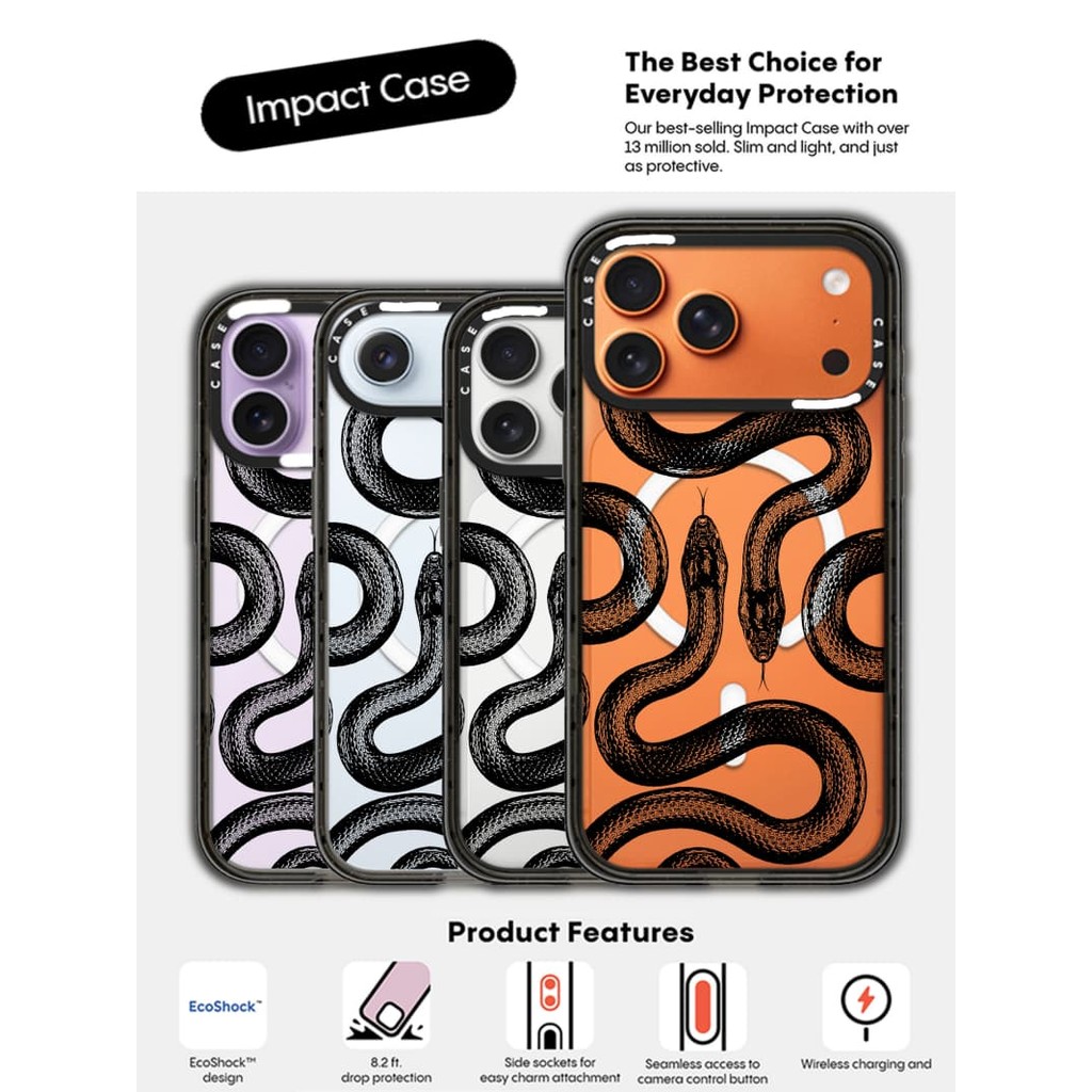 CASECASE X Black King Snake Case Black Edge Clear Hard Từ Hút Tác Động Dành Cho Apple IPhone 12 13 14 15 16 17 Pro Max Air Plus Có Hộp