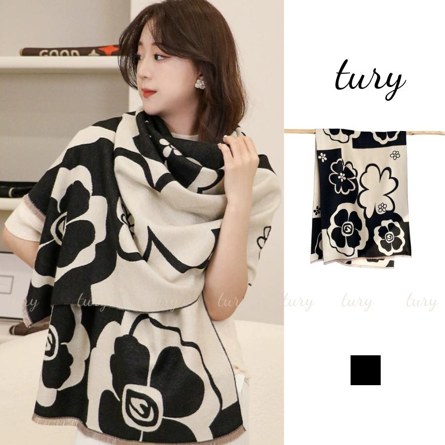 Khăn Quàng Cổ Len Unisex Nam Nữ - Tury - Khăn Len Choàng Cổ Họa Tiết Hoa - LN068