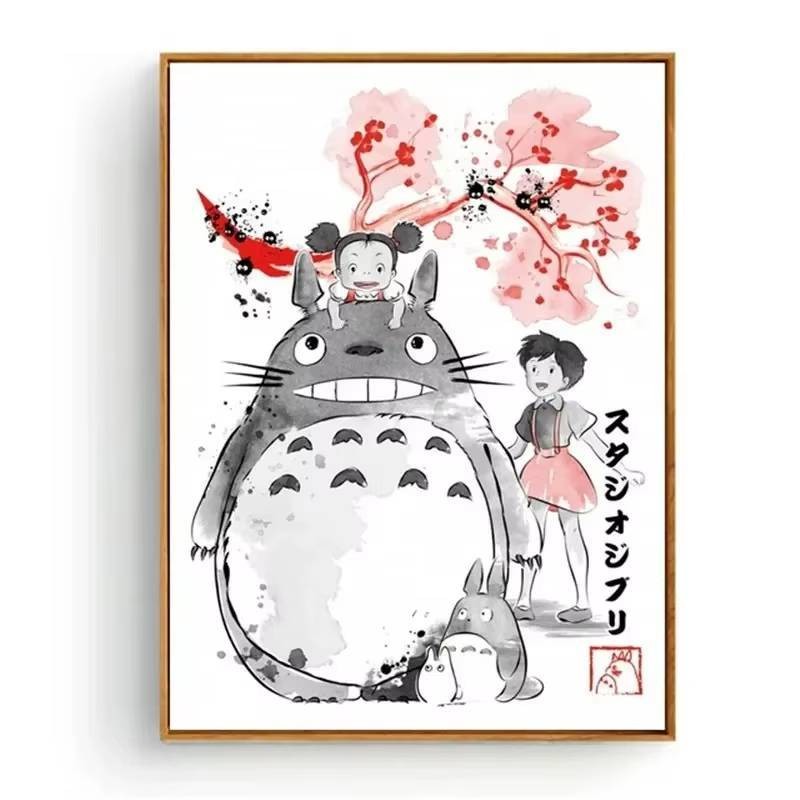 Hayao Miyazaki anime poster Hàng Xóm Của Tôi Totoro Phim Hoạt Hình Tranh Vải Phong Cách Bắc Âu Treo Tường Nghệ Thuật Phòng Khách Trang Trí Nhà Cửa