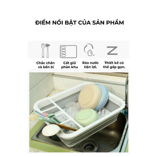 Kệ Bát Đĩa Gấp Gọn Cao Cấp Buna, Nhựa Chất Lượng, Ngăn Muỗng Đũa Buna