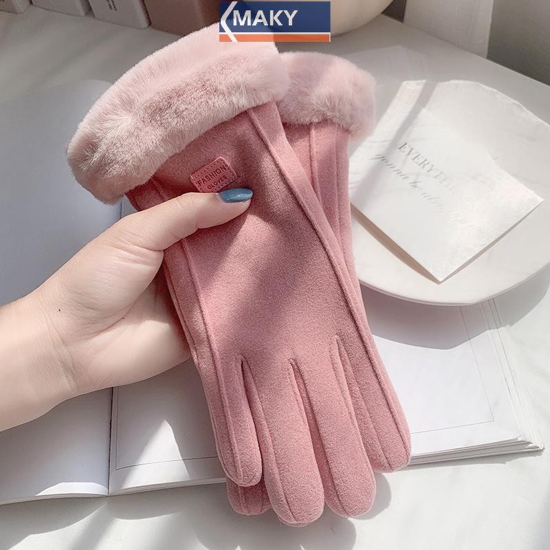 Onetimingcool Găng Tay Lót Lông Cừu Găng Tay Thời Trang Thu Đông Dễ Thương Lông Thú Ấm Găng Tay Full Ngón Tay Nữ Thể Thao Ngoài Trời Găng Tay Nữ VN