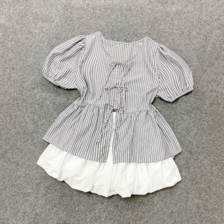 Set Bigsize nữ áo kiểu babydoll tiểu thư tay bồng phối chân váy bí có lót bảo hộ kín đáo tôn dáng - SET (A190+CV413)