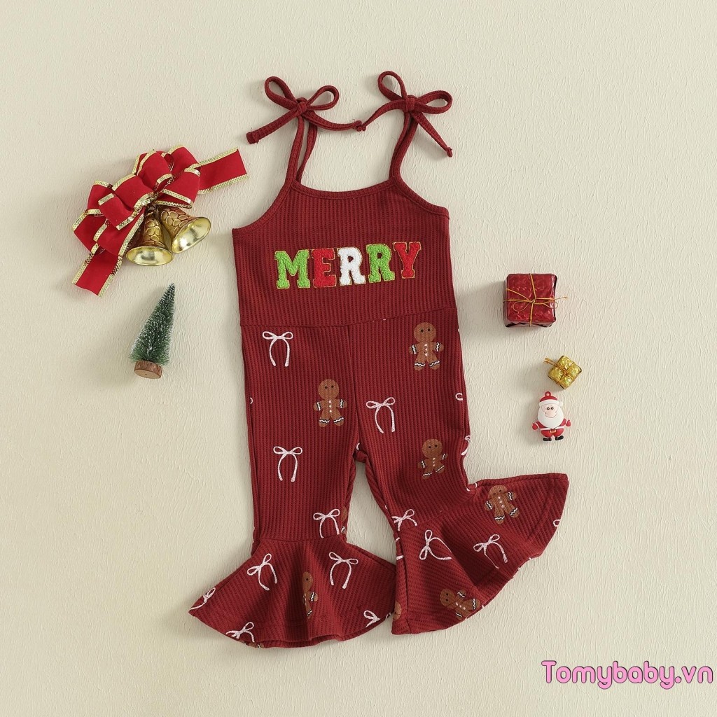 Bộ áo liền quần Giáng sinh cho bé gái Dây buộc không tay Dây đeo Gingerbread Man In áo liền quần