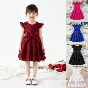 3-10 Tuổi Trẻ Em Bé Gái Đầm Ren Bay Tay Cổ Tròn Thời Trang Mùa Hè Đầm Có Thắt Lưng