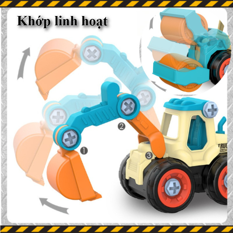 Đồ Chơi Xe Công Trình Tháo Lắp,Bộ 4 Xe Nhiều Màu Kèm Vít & Tua Vít,Phát Triển Khả Năng Thực Hành Của Trẻ