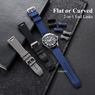 Cao Cấp Cong End FKM Fluoro Dây Đeo Đồng Hồ Cao Su Cho Seiko 5 Diver Oyster Sea Master Tuna Samurai 20mm 22mm Arc Flat End Silicone Watchband Thay Thế Nam Nữ Vòng Tay