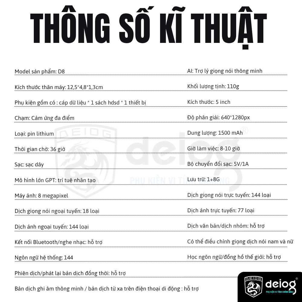 Máy Phiên Dịch Thông Minh D8 AI ChatGPT Online/Offline, Dịch Ảnh, Giọng Nói, Hỗ Trợ 142 Ngôn Ngữ