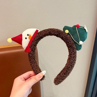 Đầu cây giáng sinh và đồ trang trí Noel cho bé: Nai sừng tấm với băng đô quấn tóc và mũ đội đầu hình người tuyết dễ thương
