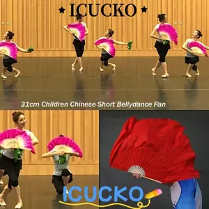 ICUCKO Trẻ Em Trẻ Em Quạt Tre, 10 / 20cm Nửa Vòng Tròn Lụa 10 Kiểu Quạt Bụng Ngắn Trung Quốc, Thuốc Nhuộm Tay Tre 31cm Nhiều Màu Sắc Người Lớn Quạt Veil Cặp Dụng Cụ Khiêu Vũ Yangko