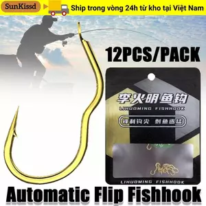 SUNKISSD 12 Cái / gói Móc Câu Cá Vàng, Móc Cá Lật Tự Động Chống Trơn Trượt, Dụng Cụ Câu Cá Bằng Thép Carbon Cao