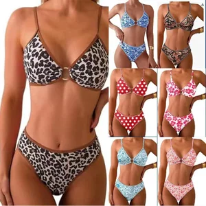 Bộ đồ Bikini Skinny dành cho nữ Bộ đồ bơi hai mảnh kết nối chữ O Bộ đồ bơi in hoa