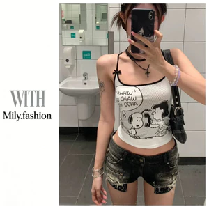 Milyfashion Sling Hoạt Hình Thư Mùa Hè Slim-fit Phù Hợp Với Tất Cả Trận Đấu Hot Girl Pure Desire Ngắn Top Y2K S8MI