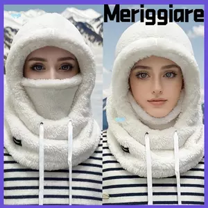 Mũ chui đầu MERIGGIARE, Mũ quàng cổ tích hợp lông cừu cực ấm áp, Balaclava chống gió chống lạnh Unisex