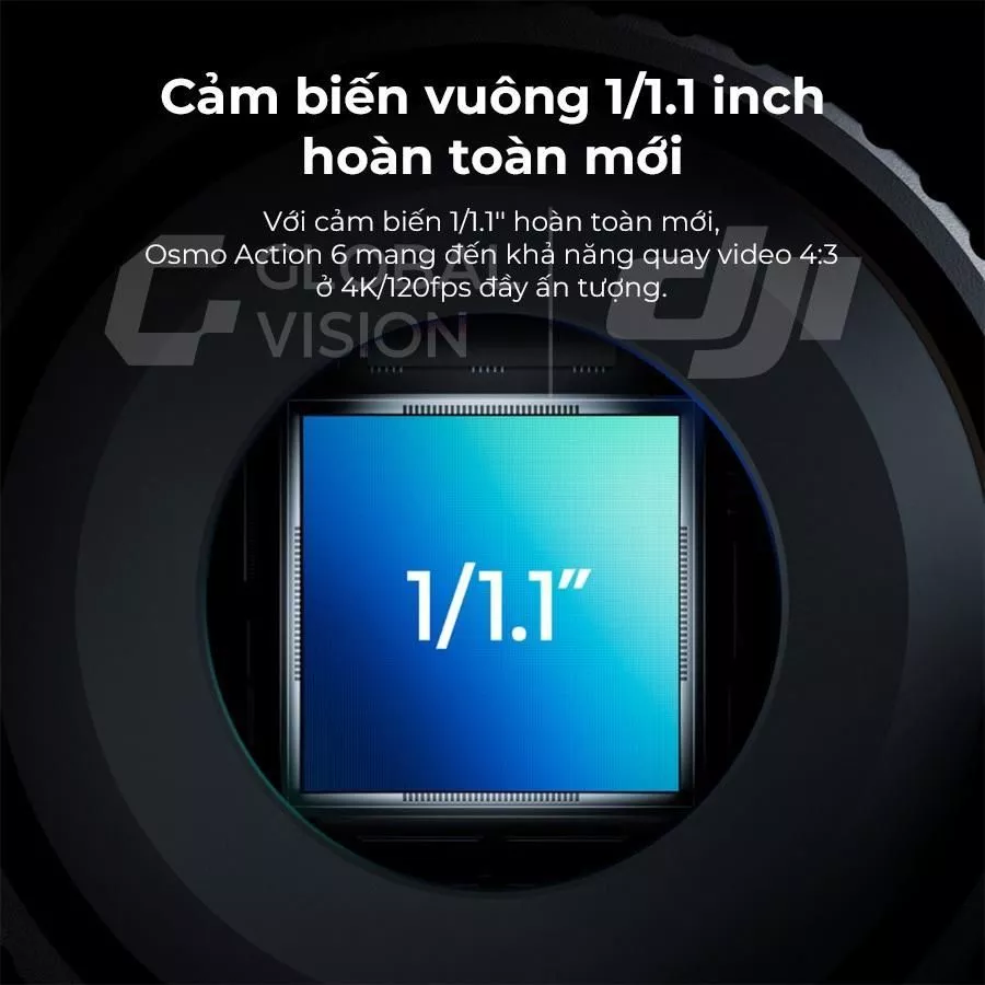 DJI Camera Hành Động Osmo Action 6 - Video 8K, Cảm Biến Vuông 1/1.1, Bộ Nhớ 50GB, Khẩu Độ Biến Thiên f/2.0 - f/4.0