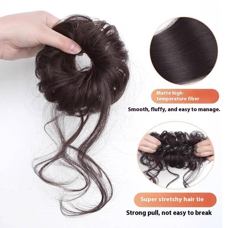 Alittlesetrtu Phụ kiện tóc giả lông tơ búi thấp, dây buộc tóc mở rộng cho nữ VN