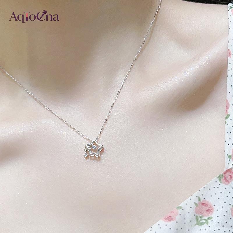AqToCna Tươi Rỗng Ngôi Sao Nelace Thời Trang Sáng Bóng Pha Lê Mặt Dây Chuyền Cho Bé Gái Nữ Dây Xích Cá Tính Thiết Kế Thẩm Mỹ Nelaces Trang Sức AqToCna