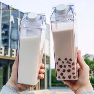 Bình nước hình hộp sữa HL 500/1000ml, dùng cho sữa, cà phê, nước ép, trà; chất liệu trong suốt; phù hợp thể thao ngoài trời, cắm trại, gym