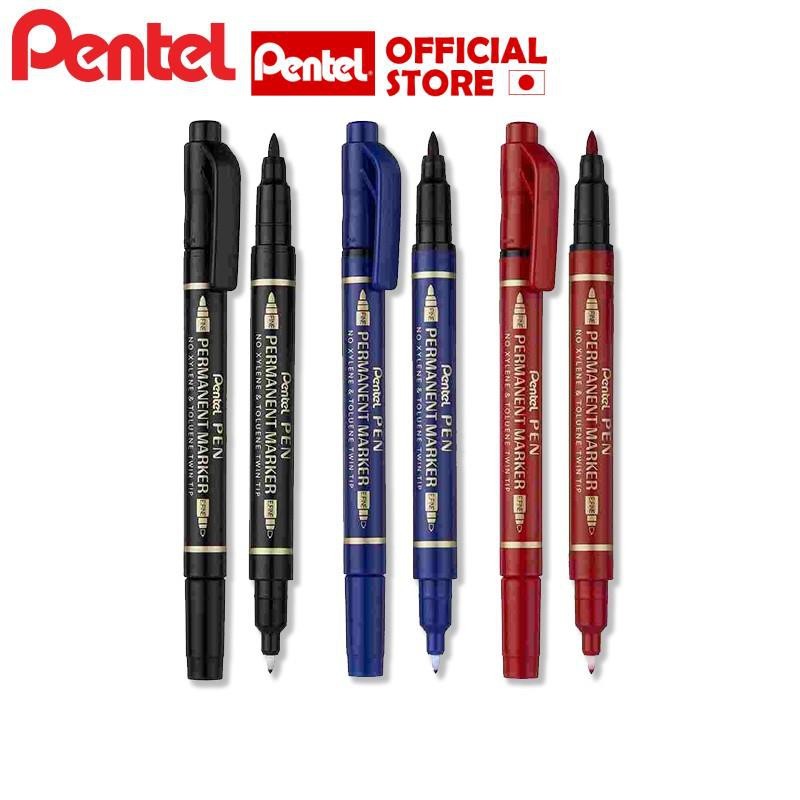 Bút dạ dầu lông dầu 2 đầu Pentel N75W viết trên mọi bề mặt nhanh khô không phai 3 màu lựa chọn